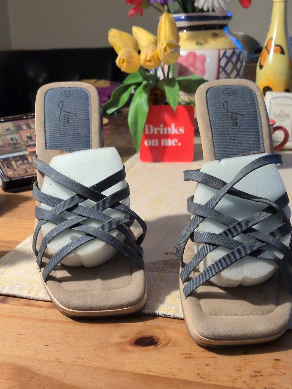 FIONI Clothing Gray Strappy Square-Toe Slide Sandals